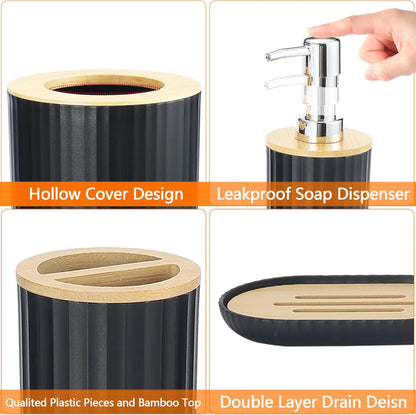 Modern Bathroom Essentials Set/Includes Toothbrush Holder, Waste Bin, Toilet Brush, Cup, Soap Dish and Soap Dispenser