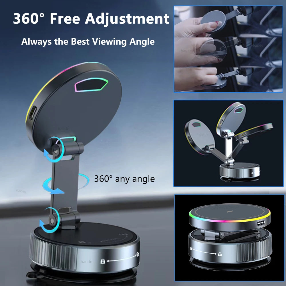 Car Wireless Charger For iPhone 17 16 15 14 13 12 Pro Max Magnetic Phone Charging Holder 360°Adjustable Suction Foldable Charger