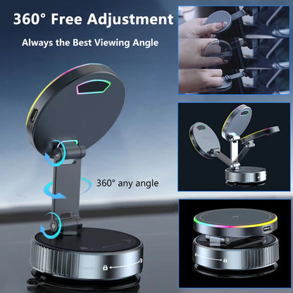 Car Wireless Charger For iPhone 17 16 15 14 13 12 Pro Max Magnetic Phone Charging Holder 360°Adjustable Suction Foldable Charger