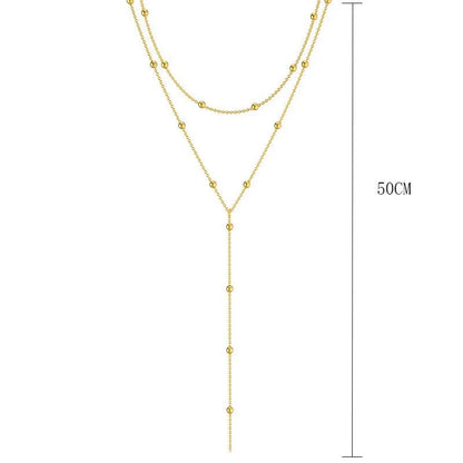 Gold Plated Lariat Necklace for Women, Double Laryered Long Chain Drop Pendant Choker Necklaces Fashion Gifts