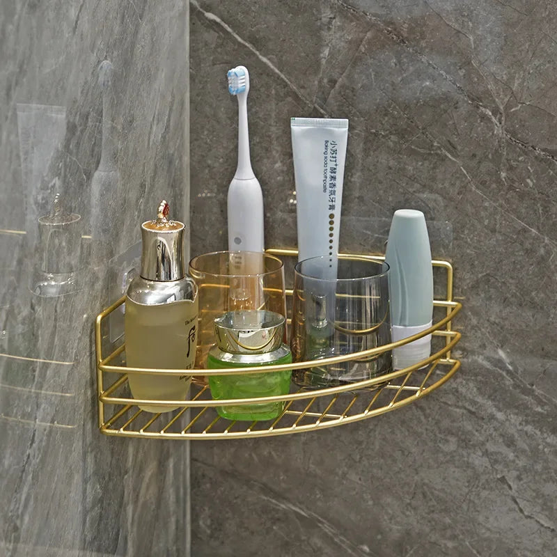 Bathroom Shelf Wall Mounted Corner Storage Shelves Shampoo Holder Cosmetic Rack Iron Shower Drain Basket Bathroom Organizer