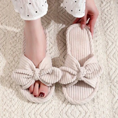 Summer House Slippers for Women Corduroy Cross Bow Indoor Slippers Slip On Bedroom Shoes with Soft Memory Foam Anti-Skid Shoes