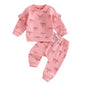 Toddler Baby Girl Clothes Long Sleeve Bow Print Ruffle Sweatshirt Pants Newborn Set Clothes 2PCS Outfits