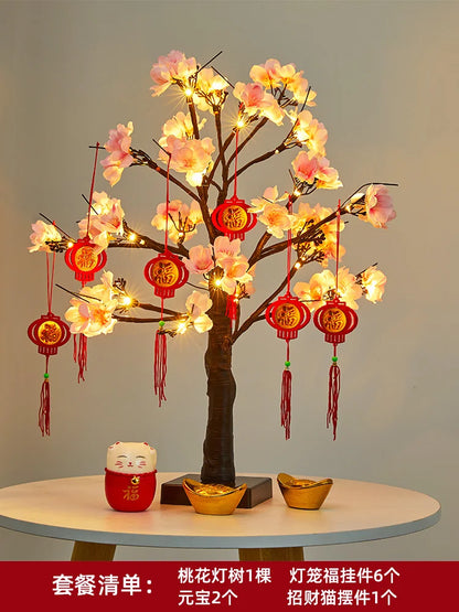 Living Room Interior Decoration Peach Tree Lantern Luminous Decorative Tree Moving into the New House Living Room Desktop Layout