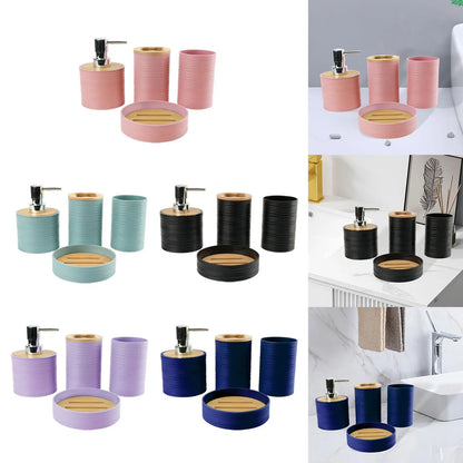 4 Pieces Bathroom Accessories Decorative Soap Dispenser Mouthwash Cup Bath Accessory Complete Set for Countertop Bathroom Vanity