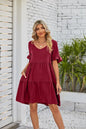 Women Clothes Summer Ruffle V Neck Short Sleeve Solid Cotton Beach Midi Dress Trendy Loose Simple Elegant Party Dresses Vestidos
