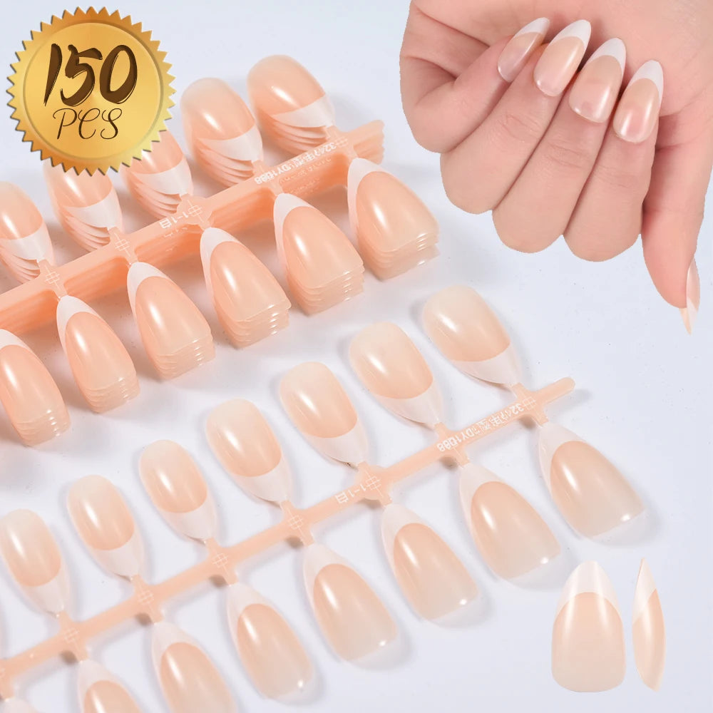 360/150pcs/box Nude Pink Almond French False Nails White Tip Design Short Wearing Fake Nails Women Nails Press On Nails Manicure