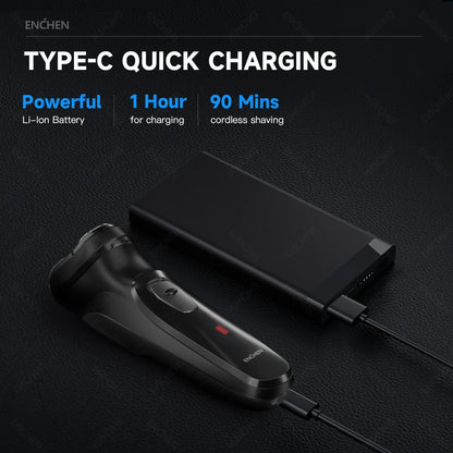 ENCHEN Blackstone Electrical Rotary Shaver for Men 3D Floating Blade Washable Type-C USB Rechargeable Shaving Beard Machine