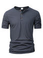 Summer Men Henley Collar T-shirts Button Slim Casual Male Solid Color Short Sleeve Men Sports T-shirt Polo shirt Tops