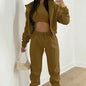 Women's 3-piece Trousers Velvet Hooded Sweatshirt Sports Casual Outfit Casual Long Sleeve Ribbed High Waist Pant Suits Sporty