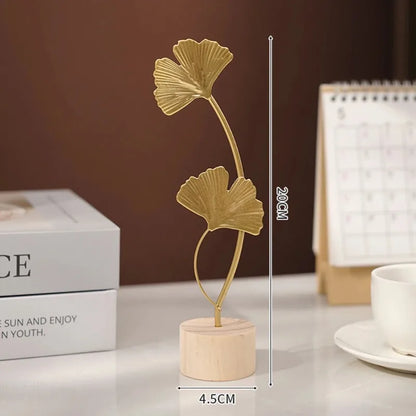 1pc Golden Ginkgo Leaf Feather Metal Model Figurines Manual Desktop Crafts Ornaments Photo Props Statues Sculptures Home Decor