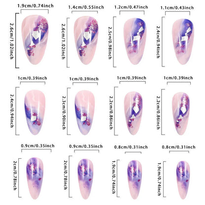 24Pcs Almond French Fake Nails with Purple Gradient Blending Press on False Nails Full Cover Artificial Wearable Manicure Tools