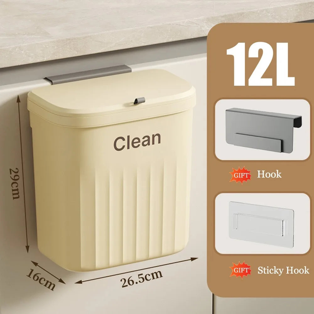 Bathroom Trash Can Wall Mounted Hanging Trash Bin With Lid Waterproof Narrow Seam Rubbish Bin Toilet Waste Garbage Bin 7/9L