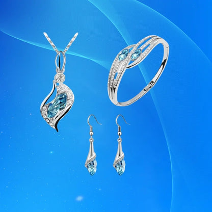Luxury 925 Sterling Silver Crystal Zircon Pendant Necklace Earring Bracelet Set for Women Girl Wedding Party Trendy Jewelry Gift
