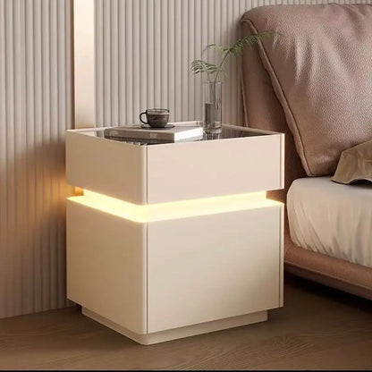 Smart bedside cabinet  new model suspended solid wood leather simple and modern small sized bedroom no installation required fin